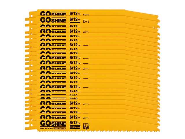 25 Pack 9' 6/12 TPI Bi-Metal Demolition Reciprocating Saw Blades for Wood with Nails, Nail-Embedded Wood, Pallets,PVC,Cuts Thick Metal from 3/16'...