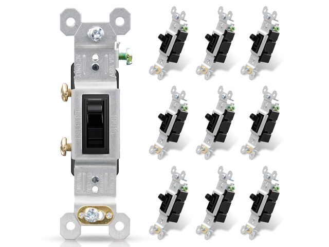 Single Pole Toggle Light Switch, 15 Amp, 120 Volt, Toggle Framed AC Quiet Switch, In Wall On/Off Switch Replacement, Self-Grounding, Residential...