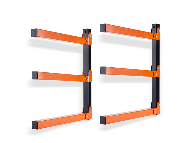 Wall Mount Wood Organizer and Lumber Storage Rack with 3-Level Garage Metal Wood Storage Rack for Indoor & Outdoor Use, Orange 2 Pack