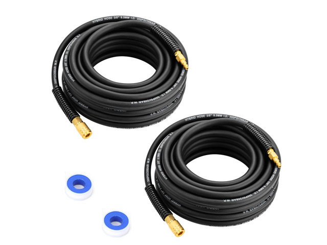 2-Set Hybrid Air Hose, 3/8-Inch by 25 Feet Air compressor Hose,Heavy Duty, Lightweight, Kink Resistant, All-Weather Flexibility with 1/4' Quick...