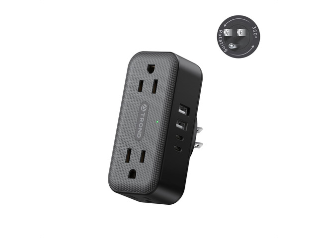 360 Rotating Surge Protector Outlet Extender with 4 USB Ports, Black Multi Plug Wall Outlet with 4 Widely Spaced Outlets, 900 Joules Surge...