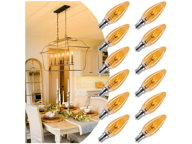 Amber Candelabra Bulb 25W Eq E12 LED Ultra Fine Filament 2000K Dimmable 12P 2W Dimmable Amber LED Bulbs Soft Warm Candle Chandelier Light Bulbs...