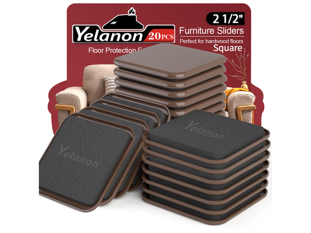Furniture Sliders 20 Pcs 2.5' Square Brown for Carpet Durable sliders reduce friction on carpets. Quick setup, reliable glide. Keeps floors...
