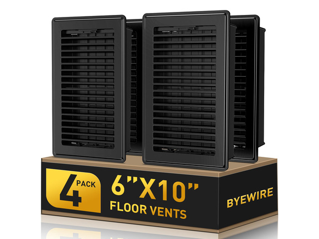 Floor Register 6x10, Black Heavy Duty Steel Vent Covers for Home Floor 4 Pack Floor Vent Covers, Fits 6x10 or 10x6 Duct Opening, Adjustable...