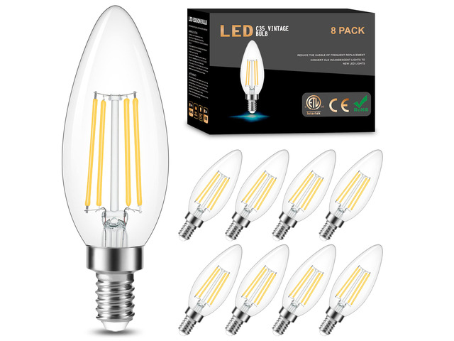 8 Pack Dimmable E12 LED Candelabra Bulb 4000K Natural Daylight 60W 600LM, CRI 85+, AC 120V, Type B Bulb for Chandeliers, Ceiling Fans, Clear Glass...
