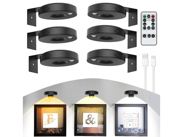 6Pack Wireless Picture Lights for Wall Rechargeable Battery Picture Frame Light with Remote LED Magnetic Art Display Light Dimmable & Timer Wall...