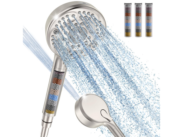 Filtered Shower Head with Handheld,9-Spray Setting Detachable Shower Head with 4 Filters for Hard Water - Filter Chlorine, Improve Skin and Hair...