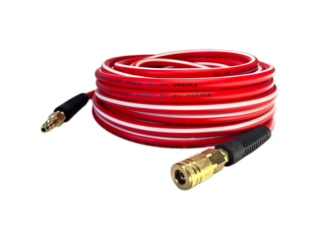 Air Hose 1/4 in x 100 ft, Heavy Duty, Lightweight, Kink Resistant, Hybrid Air Compressor Hose with 1/4 in Solid Brass Male Fittings, Bend...