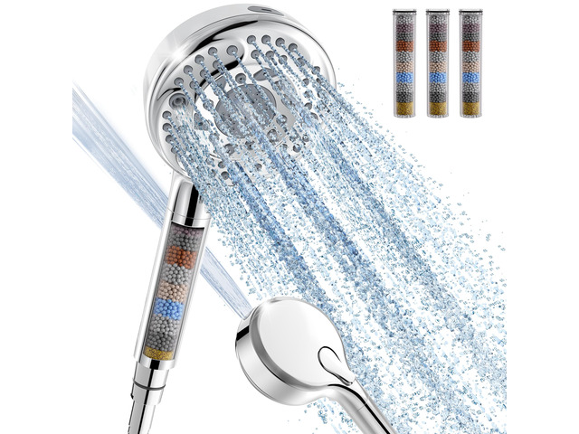 Filtered Shower Head with Handheld,9-Spray Setting High Pressure Detachable Shower Head with 4 Filters for Hard Water - Filter Chlorine, Improve...