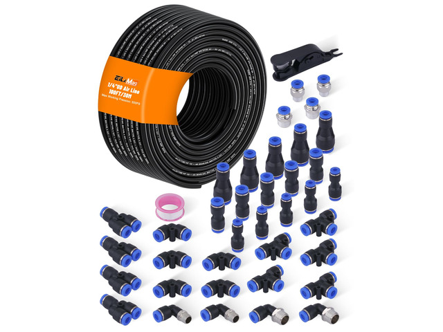 1/4' Air Line Tubing Kit, 100FT SAE J844 PA Nylon Air Hose Tubing Comes with Cutter and Teflon Tape, 1/4' Air Hose with Push to Connect Fittings...