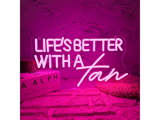 LifeS Better With A Tan Neon Sign, USB Powered Dimmable LED Neon Light, for Summer Tanning Home Room Wall Decor Tropical Vacation Decor, Office Or...