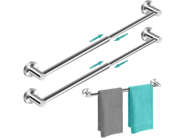 2Pcs Adjustable Stainless Steel Towel Racks for Bathroom 13.18-24In Rustproof Single Towel Bar Wall Mounted, Sturdy & Space-Saving Towel Holder Rod...