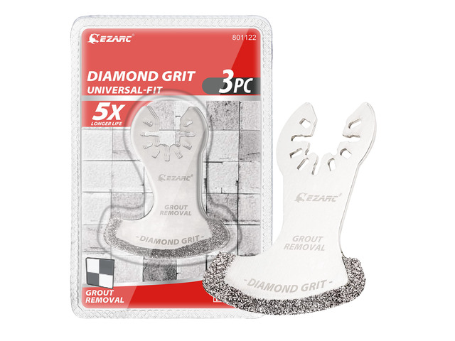 Diamond Oscillating Saw Blades for Grout and Mortar, 3-Pack 0.09-Inch Kerf, Segmented Swing Design, Flat Side for Corners, Up to 5x Life, Remove...