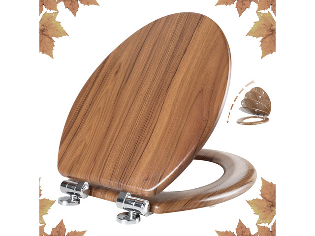 Slow Close Wood Toilet Seat, Quick-Release (Elongated, Natural) Elongated Toilet Seat with Quietly Close, Easy to Install also Easy to Clean