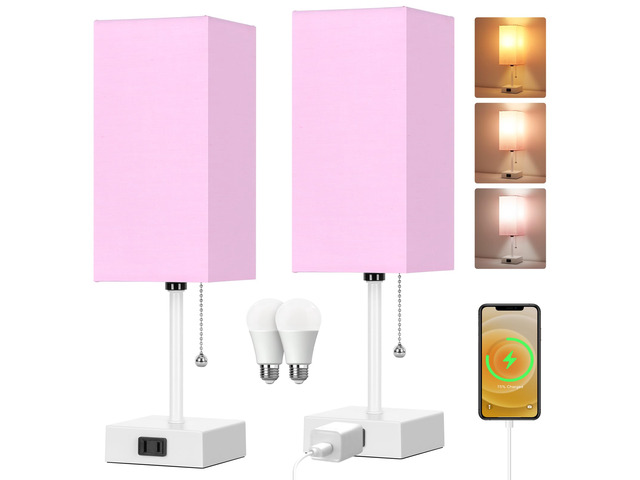 15'' Table Lamp for Bedroom set of 2,3-Color Bedside Lamps with Pull Chain Table Lamps for Night stands,Small Night Light Lamps with 2 Bulbs Lamps...