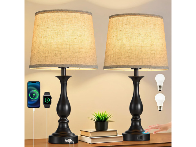 Bedside Table Lamp Touch Control Bedroom Lamps with USB A + C Charging Port 3 Way Dimmable Touch Lamps for Nightstand Living Room Bedroom Dorm Home...