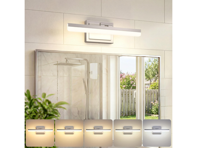 Modern Bathroom Vanity Light 15.7 inch, Rotatable, 20W Dimmable 5CCT Led Bathroom Light Fixture Over Mirror, Brushed Nickel Bar Vanity Light for...
