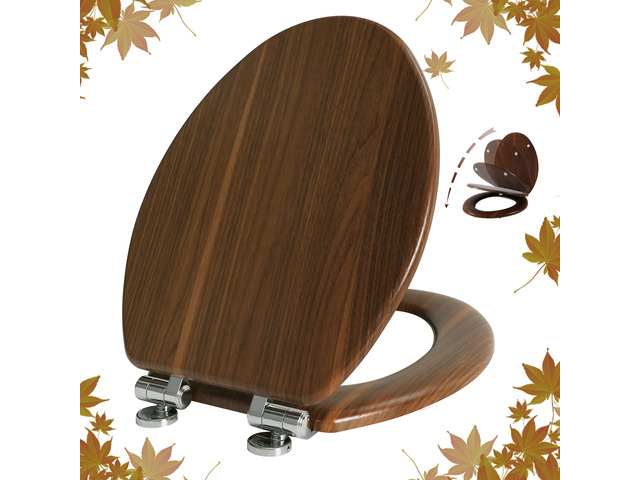 Slow Close Wood Toilet Seat, Quick-Release (Elongated, Walnut) Elongated Toilet Seat with Quietly Close, Easy to Install also Easy to Clean