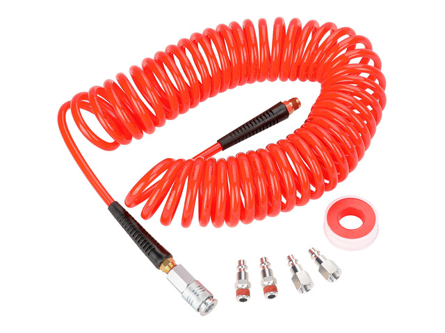 1/4 in x 30 ft Polyurethane Recoil Air Compressor Hose with Bend Restrictors Compressor Hose with 1/4' Industrial Universal Quick Coupler and 4PCS...