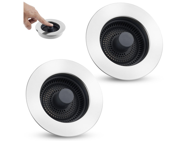 Universal 2PCS Kitchen Sink Strainer Stopper Combo, 3 in 1 Pop Up Kitchen Sink Stopper with Chrome Stainless Steel Wraped Shell for US Standard...