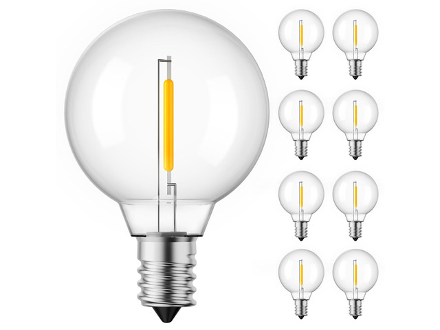 10 Pack G40 LED Replacement Bulbs, E12 Base, 2200K, Warm White Shatterproof Plastic LED Light Bulb, Waterproof, Dimmable, 1.5' Edison Light Bulbs...