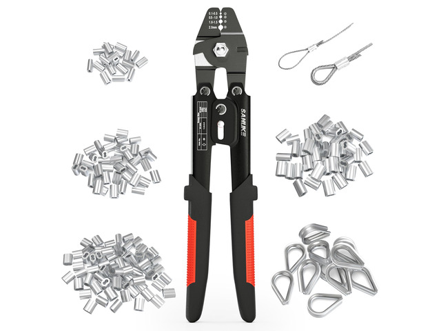 Wire Rope Crimping Tool Kit, Swage for 3/64 1/16 5/64 inch Sleeves Cutter & Crimper Plier with 160pcs Aluminum Crimping Loop Sleeve and 10pcs...