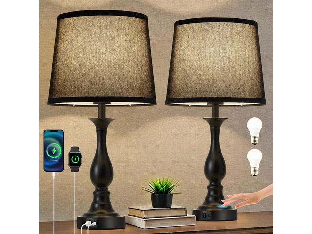 Bedside Table Lamp Touch Control Bedroom Lamps with USB A + C Charging Port 3 Way Dimmable Touch Lamps for Nightstand Living Room Bedroom Dorm Home...