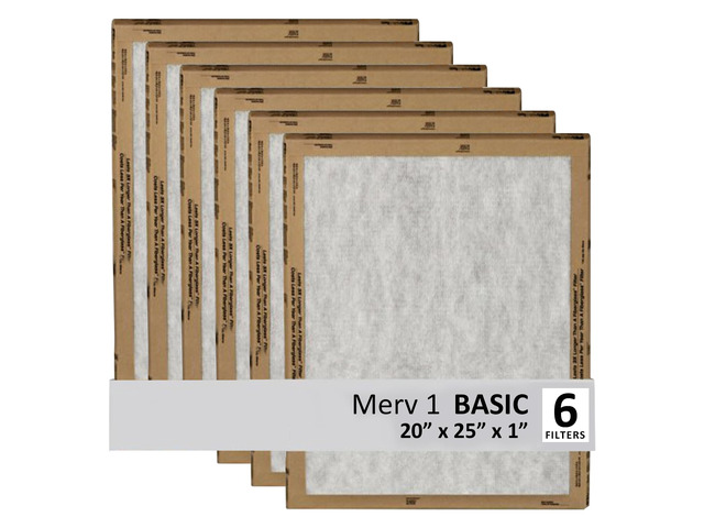 20x25x1 Air Filter, 3M MERV 1 HVAC AC Furnace Filter Replacement, 6-Pack (Actual Size 19.69x24.69x0.88 in)