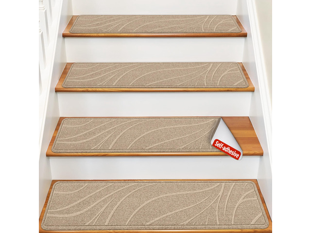 Stair Treads for Wooden Steps, 7 PCS 8'x30', Beige Non-Slip TPE Backing Indoor Stair Runners, Washable & Reusable Stairs Carpet Rugs, No Residue,...