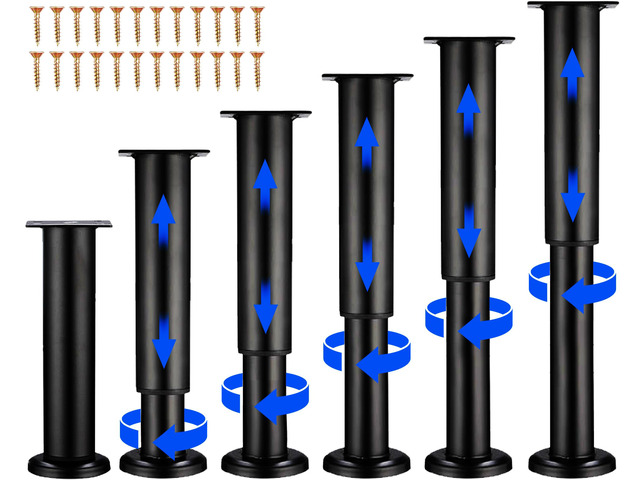 6 PCS Adjustable Height Bed Support Legs for Bed Frame/Bed Center Slat, Heavy Duty Furniture Replacement Legs 7.08-12.2 inch for...