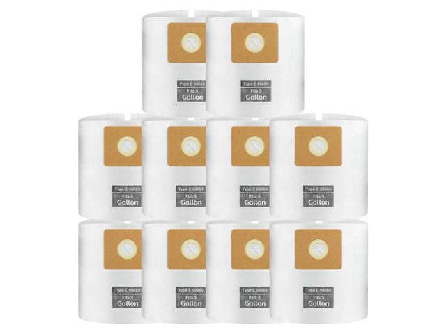 10 Pack for Shop Vac Bags 3 Gallon Type C 90669 9066900 9066933 Drying Using 1-1/2' Port Mini 3 Gallon Filter Bags