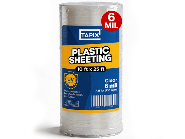 Plastic Sheeting (10' x 25') Long, 6 Mil - UV Protection Poly Sheeting Polyethylene Film, Heavy Duty Greenhouse Plastic Sheeting
