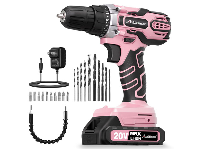 20V Cordless Drill Set with Battery & Charger for Women-Pink 2 Speeds, 3/8' Keyless Chuck, 19 Positions, 22 Accessories, Drill Bits for Versatile...