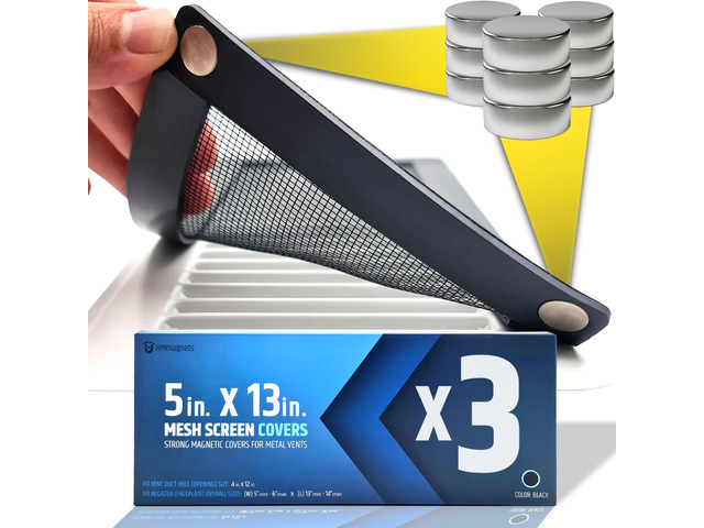 Powerful Magnetic Vent Screen Mesh Covers (3-Pack - New & Improved) - Will Never Move/Fall - for Floor, Wall & Ceiling Registers of Width 5' to 6',...