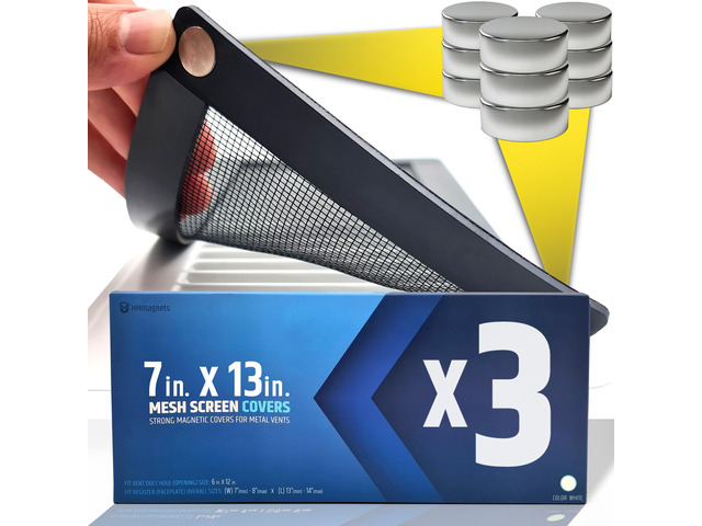 Powerful Magnetic Vent Screen Mesh Covers (3-Pack - New & Improved) - Will Never Move/Fall - for Floor, Wall & Ceiling Registers of Width 7' to 8',...