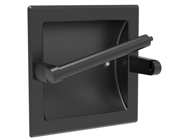 Recessed Toilet Paper Holder Wall Mount Matte Black Stainless Steel Post Pivoting Design Easy to Change Roll, in Wall Toilet Paper Holder for Mega...