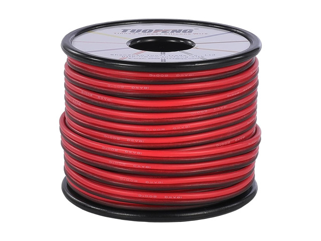 18 AWG Silicone Wire, 66 ft Red Black 2-Conductor Tinned Copper Clear polarity identification for LED, RC, robotics, small DC motors and...