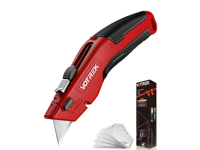 Box Cutter Utility Knife, [2-in-1] Retractable Box Cutter, Heavy Duty Safety Sharp Razor Knife for Home & Warehouse Cardboard, Carpet, [Blade...