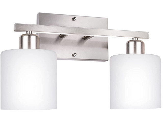 Bathroom Vanity Light Fixture Brushed Nickel, 2-Light Wall Sconces Anti-Rust Vanity Lights Over Mirror, 12 Inches, E26 Standard Socket, Milky White...