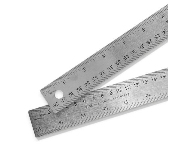 2 Pack Stainless Steel 15 Inch Metal Ruler Non-Slip Cork Back, with Inch and Metric Graduations