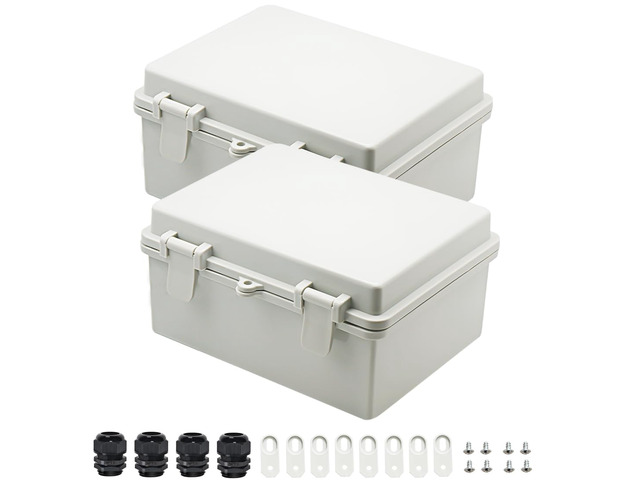 2pcs Junction Box ABS Plastic Dustproof Waterproof IP65 Electrical Boxes Hinged Shell Outdoor Universal Project Enclosure 8.7 x 6.7 x 4.3 inch...