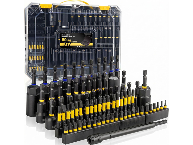 80 Pcs Magnetic Nut Driver Set & Impact Socket Set, Master S2/Cr-V Drill Sockets with Metric & SAE, 1/4' Hex Shank Bits, Extension Holder,...