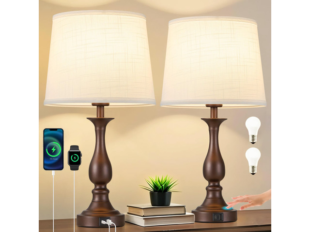 Bedside Table Lamp Touch Control Bedroom Lamps with USB A + C Charging Port 3 Way Dimmable Touch Lamps for Nightstand Living Room Bedroom Dorm Home...