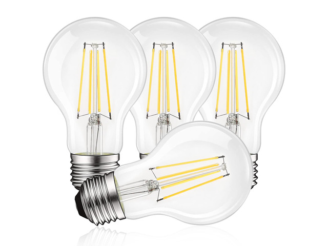 Vintage A19 LED Light Bulbs 60W Equivalent, 5000K Dimmable (4 Pack) Bright White, 800 Lumens, Standard LED Edison Bulb 8W, UL Listed, E26 Base,...