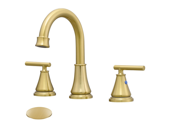 Widespread Bathroom Faucet 3 Hole, Brushed Gold Faucet with Pop-up Drain Multi-Certified Reliable Faucet with Detachable Faucet Aerator Widely Fits...