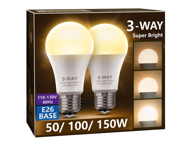 3 Way LED Light Bulbs Soft White 3000K 50/100/150 Watt Equivalent 2 Pack A19 Three Way Bulbs, E26 Base 3-Way Light Bulbs for Indoor for Reading