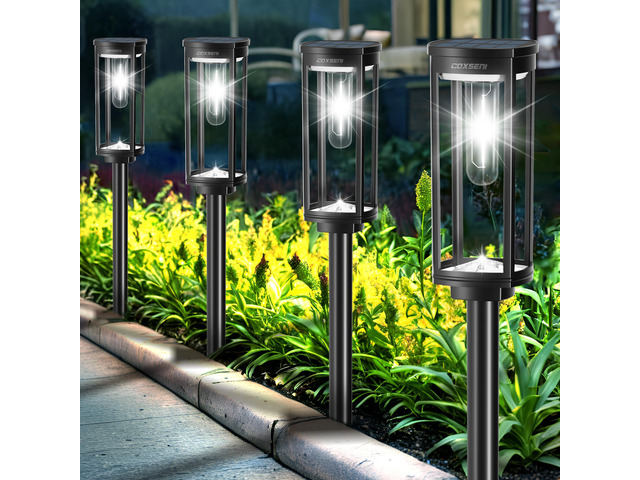 Solar Pathway Lights Outdoor Waterproof Cool White, 6 Pack Bright LED, 6500K, IP65, Solar Powered Landscape Lights for Path, Driveway, Lawn, Patio,...