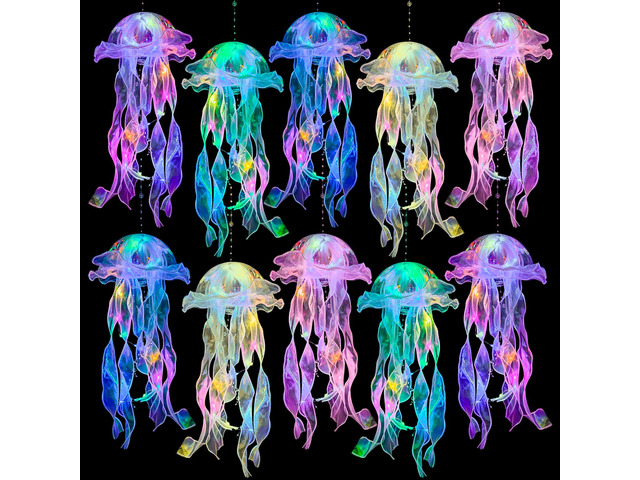 Jellyfish Decor - 10 PCS Light up Jellyfish Lanterns, Ocean Decor Hanging Jelly Fish for Mermaid Birthday Decorations, Under the Sea Party...