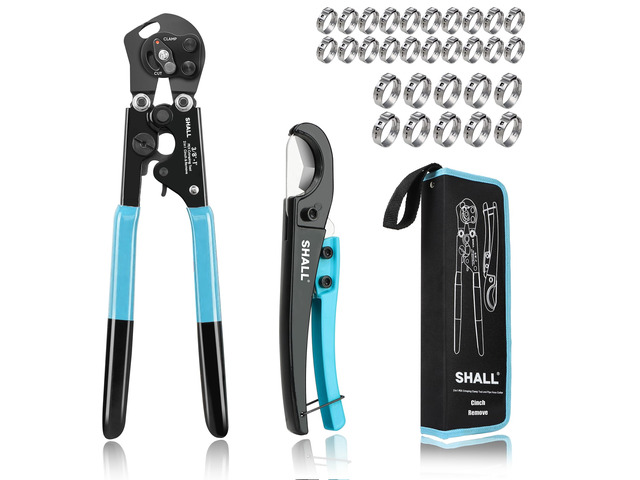 2-IN-1 Pex Crimping Clamp Cinch & Remove Tool with Pipe Hose Cutter, Pex Pipe Fitting Crimper Tool Kit for 3/8' to 1' Stainless Steel Clamps...