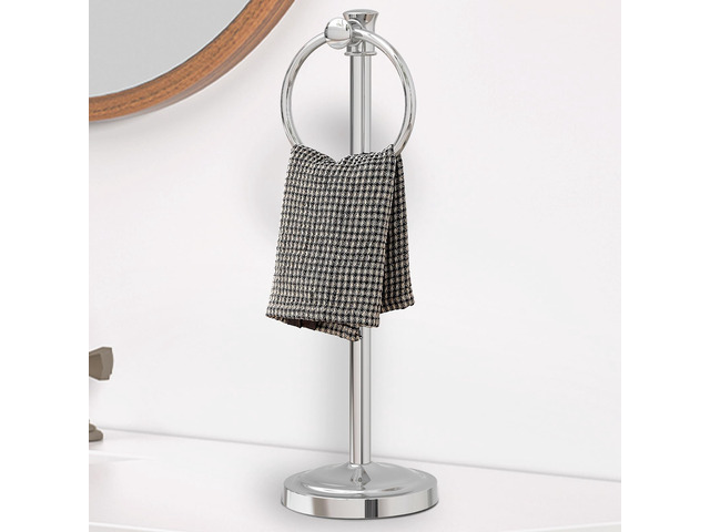 Hand Towel Holder Stand Free Standing Towel Bar Polished Chrome 17 Inch Hanging Floor Hand Towel Rack Ring,for Bathroom Kitchen Countertops,...